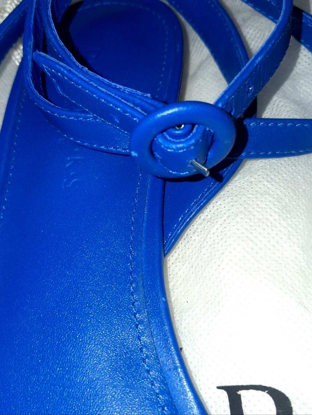 Dondoks Paris Leather Blue & green floral embellished sandals with ankle strap - Picture 7 of 11